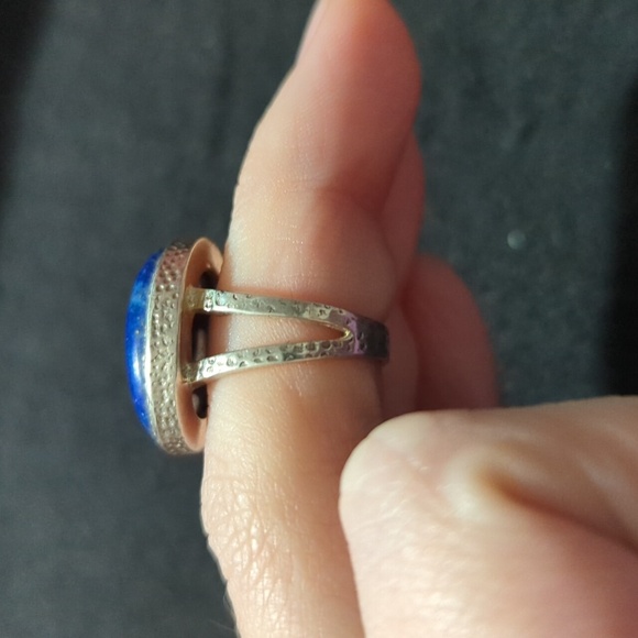 Sterling Silver Blue Lapis Lazuli Gemstone Oval Statement Ring - Size 5 - Picture 3 of 8
